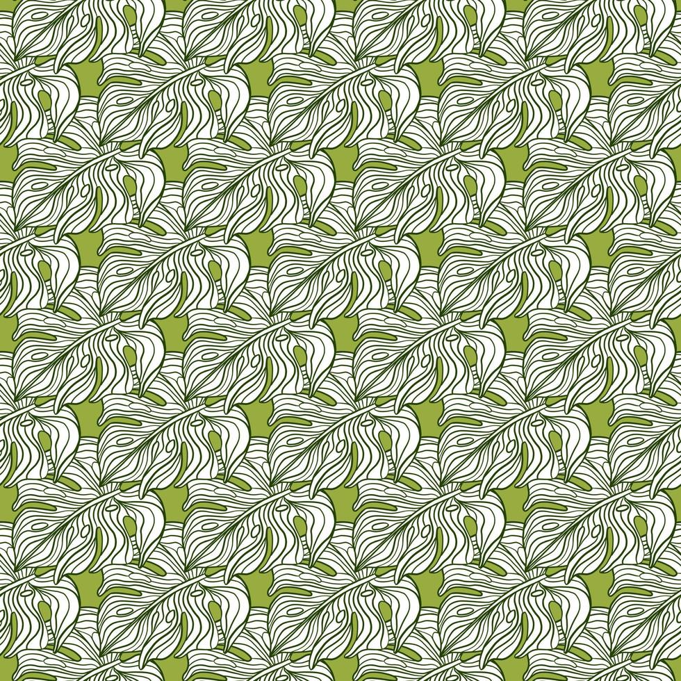 Abstract seamless nature pattern with palm exotic outline monstera leaves print. Contoured ornament. vector
