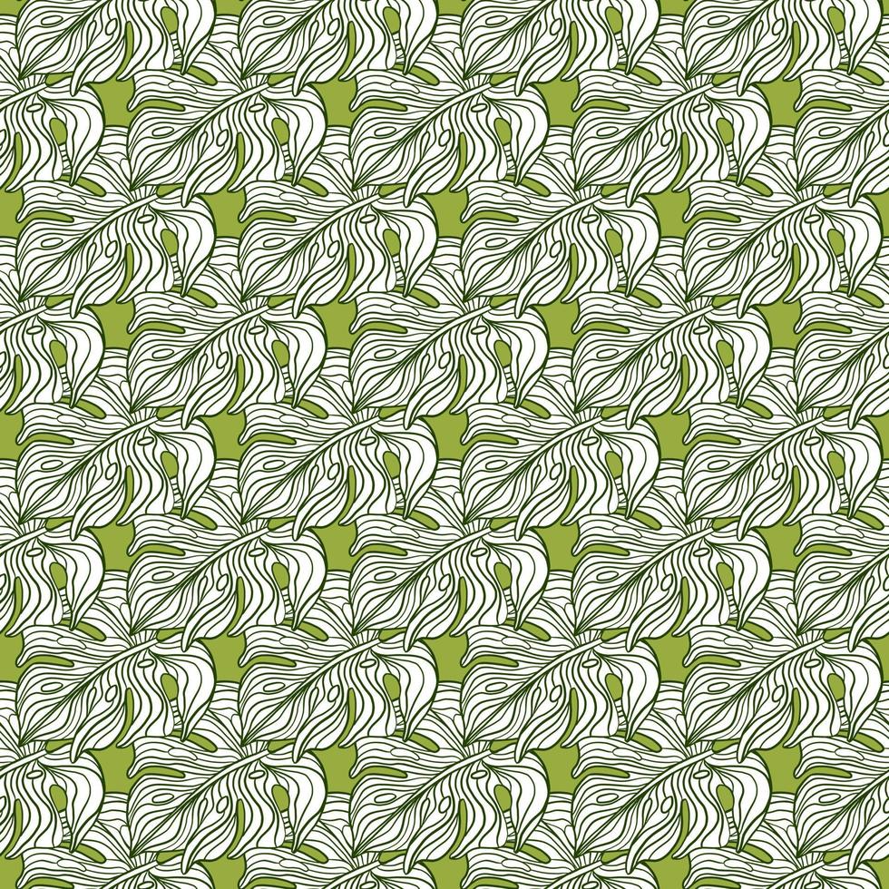 Abstract seamless nature pattern with palm exotic outline monstera leaves print. Contoured ornament. vector