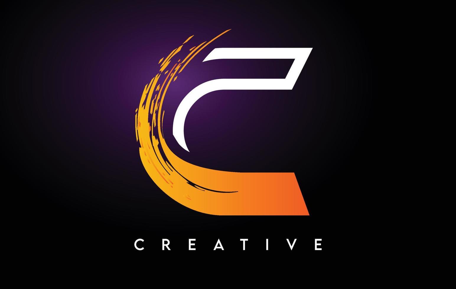 Golden C Letter Logo Design with Brush Stroke and Lines Letter Icon Vector