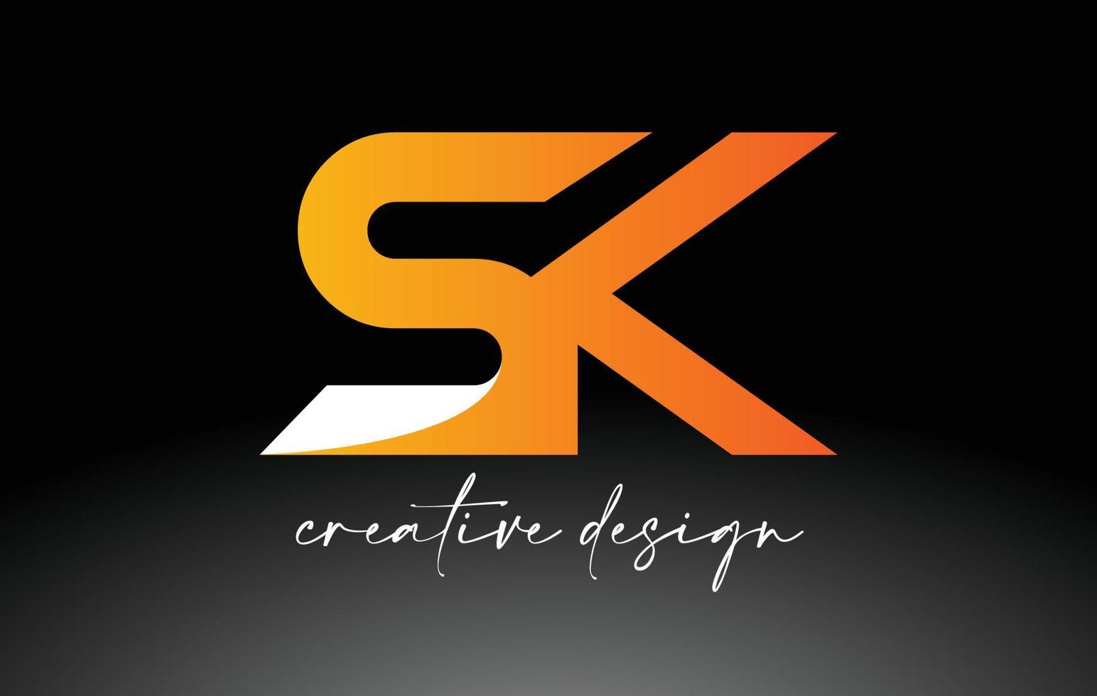 SK Letter Logo with White Golden Colors and Minimalist Design Icon Vector
