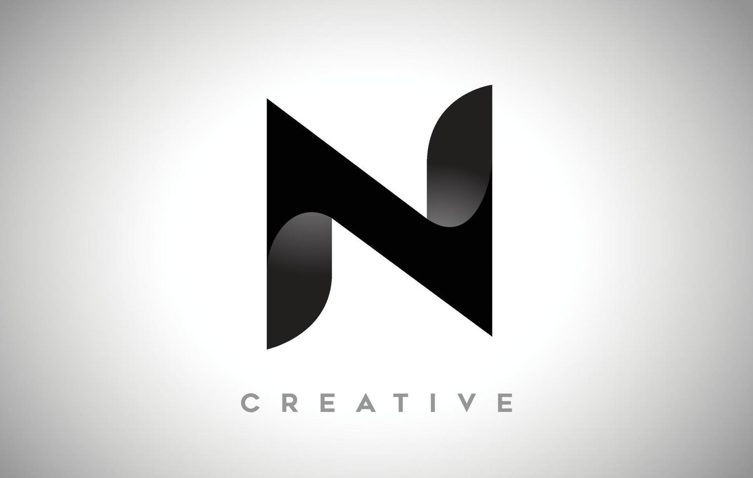 Black Letter N Logo Design with Minimalist Creative Look and soft Shaddow on Black background Vector