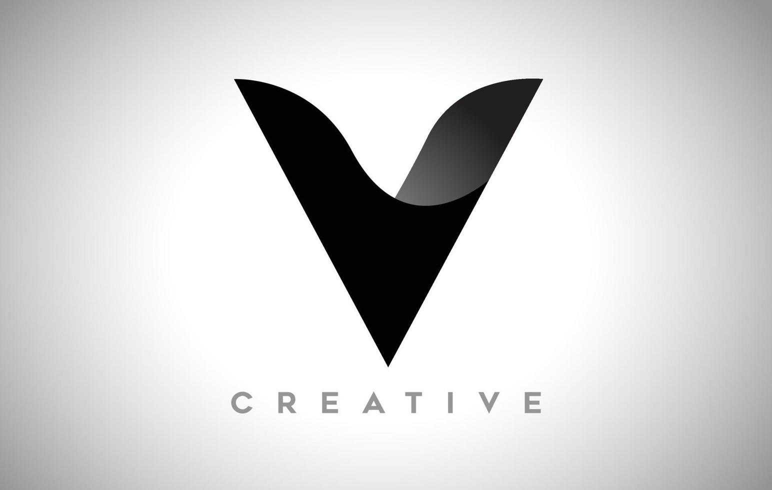 diseño de logotipo de letra v negra con aspecto creativo minimalista y sombra suave en el vector de fondo negro