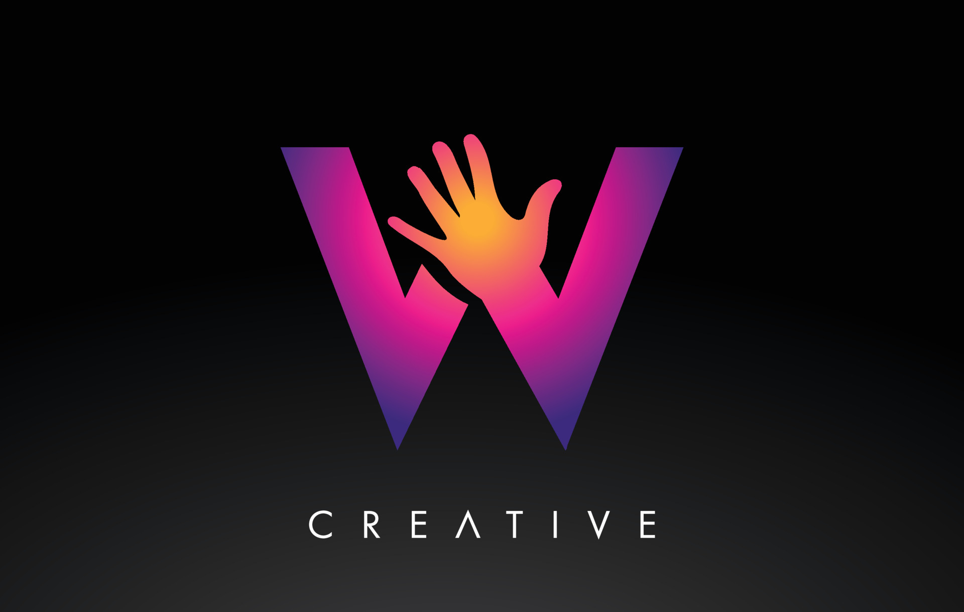 Purple Letter W Logo with Hand Silhouette Vector Icon Illustration