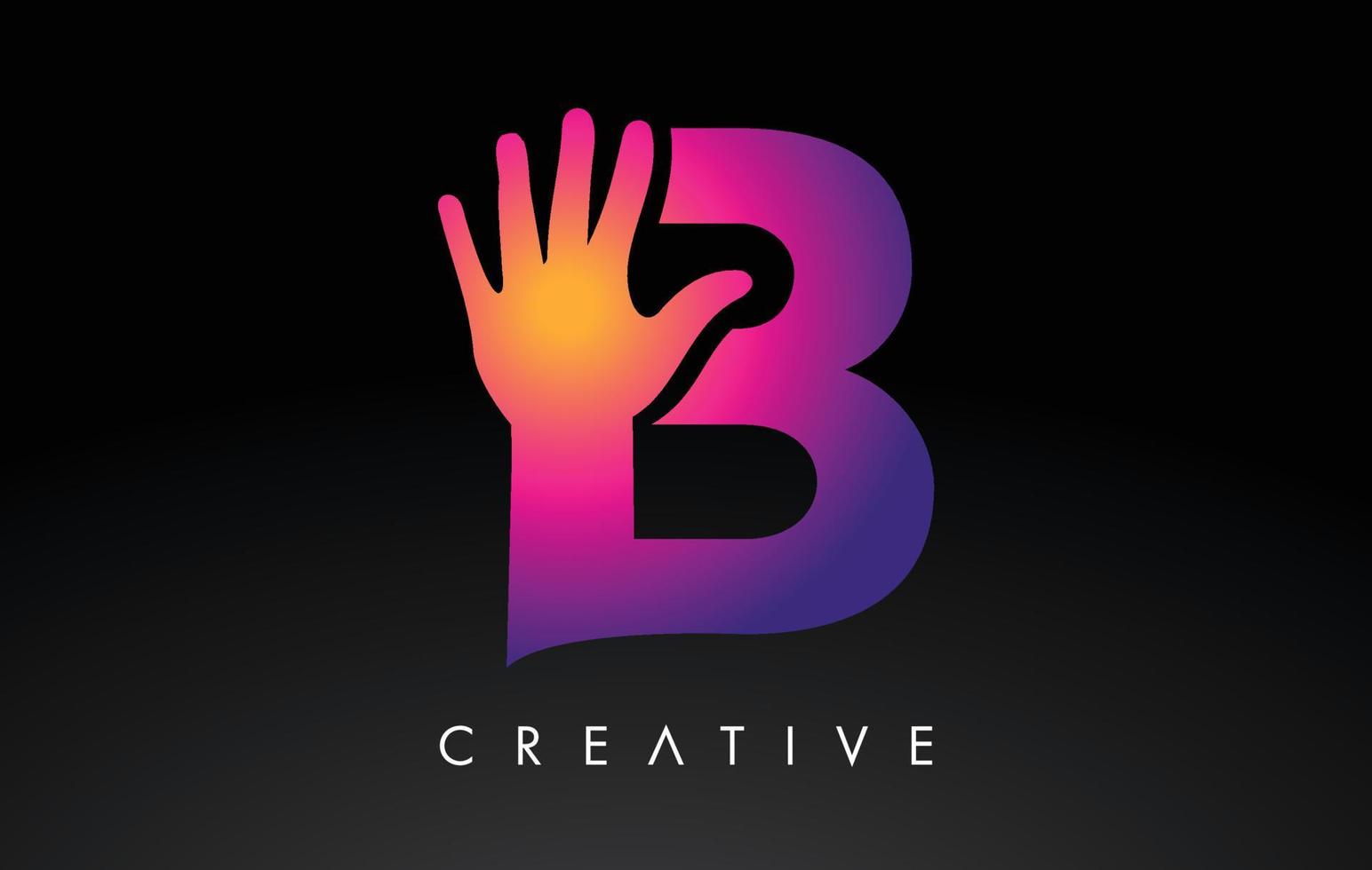 Purple Letter B Logo with Hand Silhouette Vector Icon Illustration. Creative Hand Logo Letter