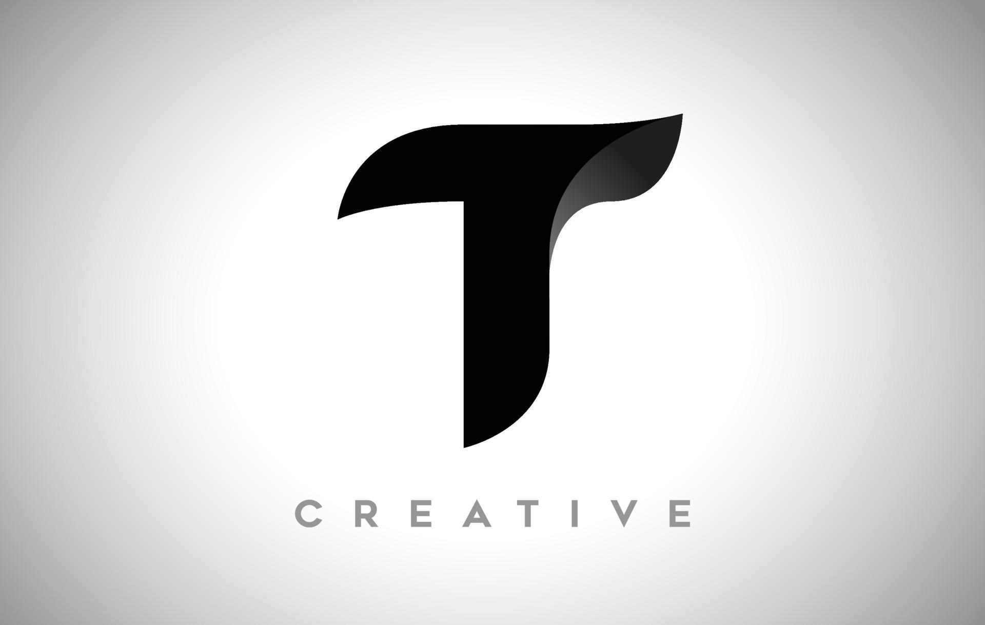 Black Letter T Logo Design with Minimalist Creative Look and soft