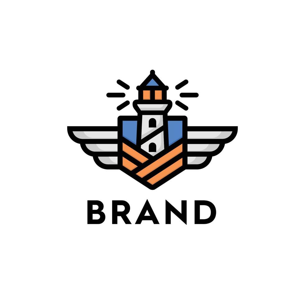 lighthouse emblem with shields and wings for logo premium vector