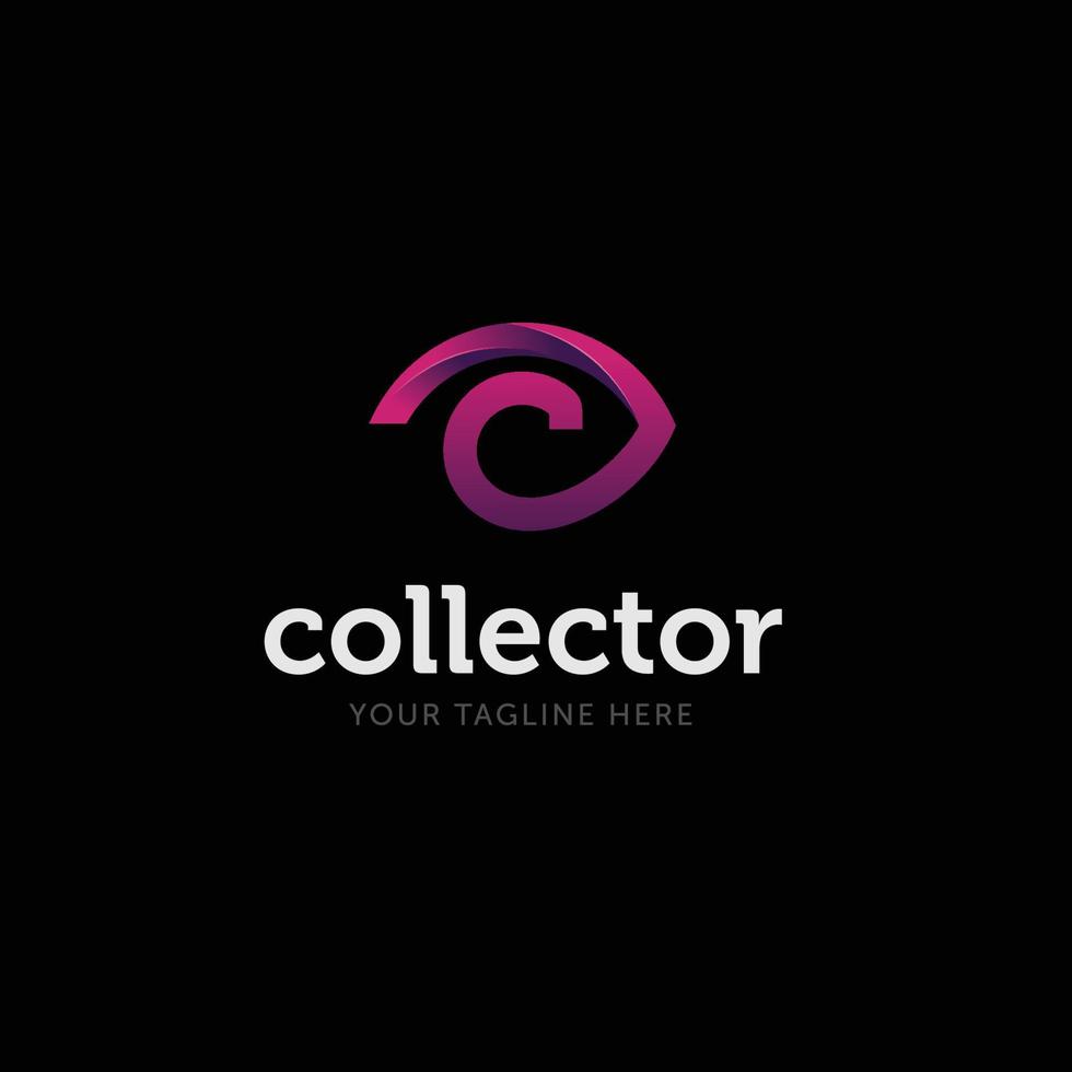 abstract eye image with C font for the collector logo premium vector