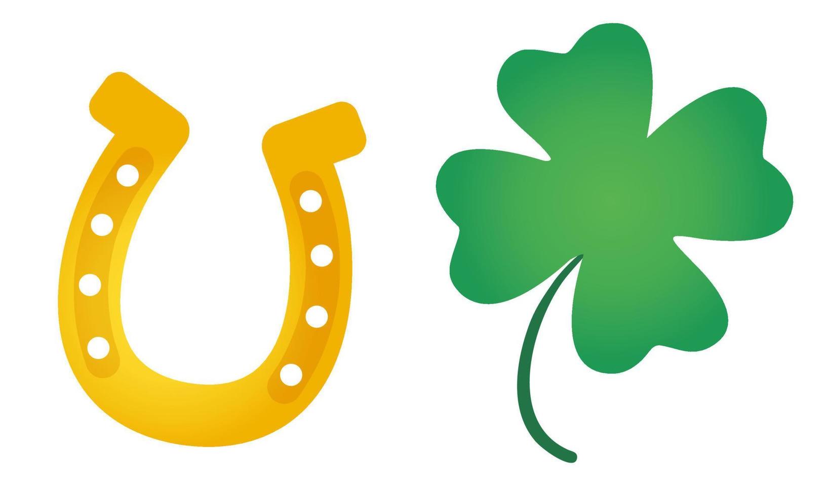 Vector set icons of lucky clover and horseshoe or Patrick's day.