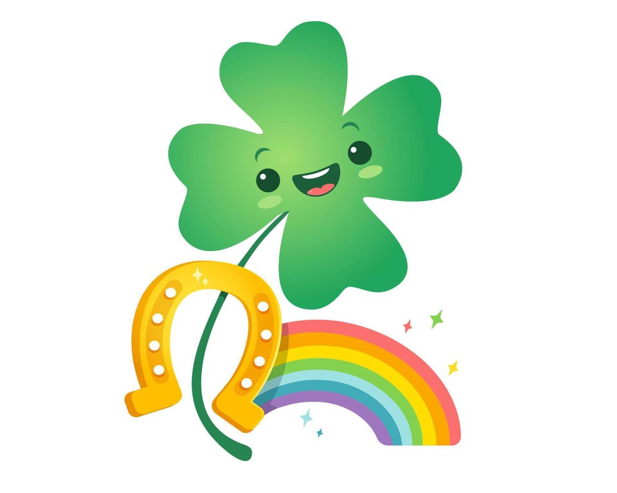 Vector lucky clover, horseshoe and rainbow for Patrick's day.