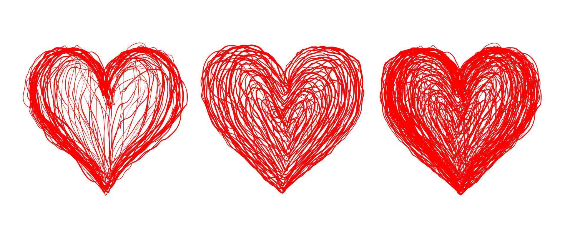 Vector illustration of red hearts in grunge style for Valentines day.