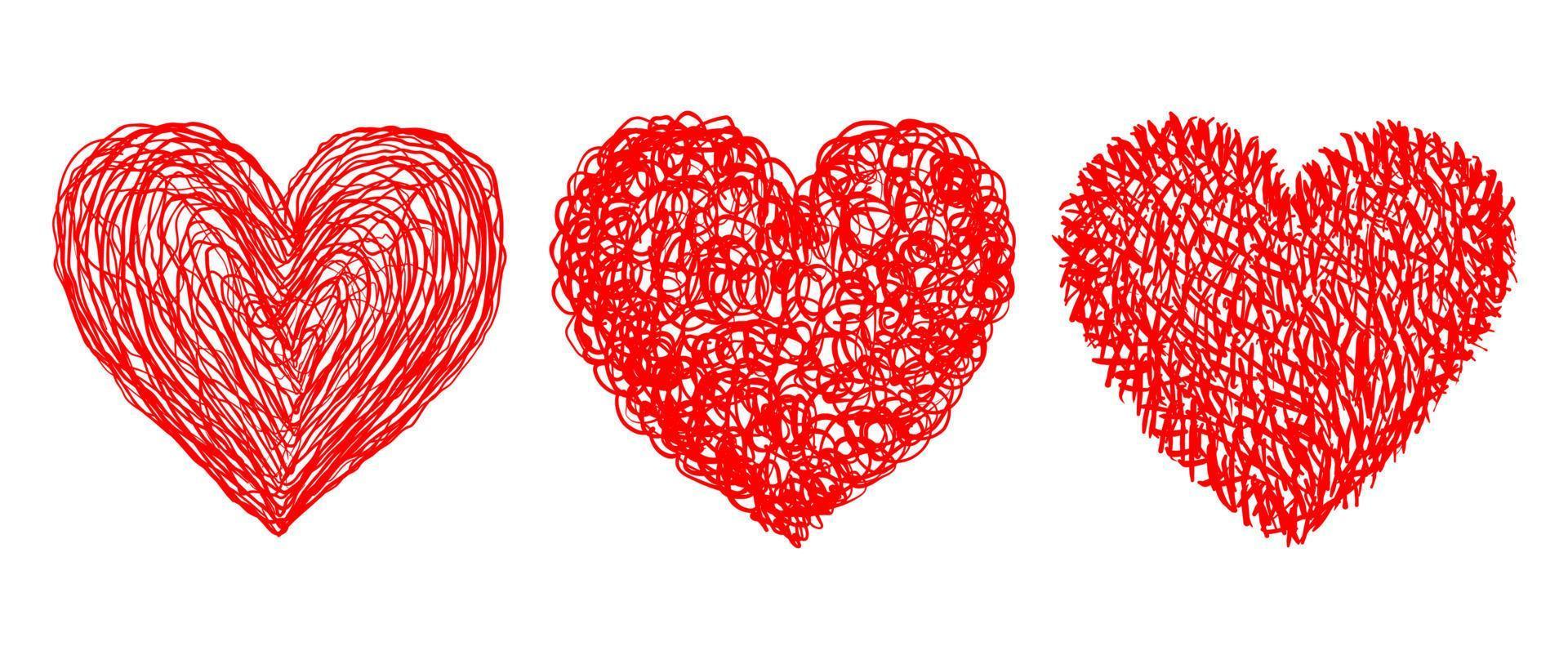 Vector set icons of heart in hand drawing style. for Valentines day.