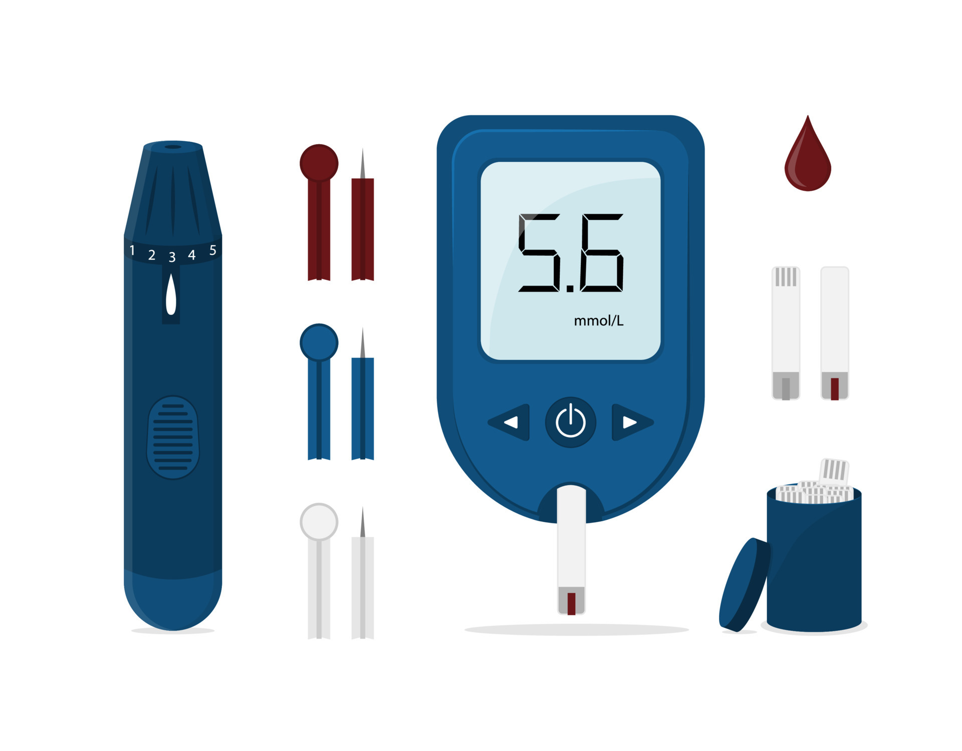 Glucose test kit set. Tracking blood sugar levels. 5597433 Vector Art