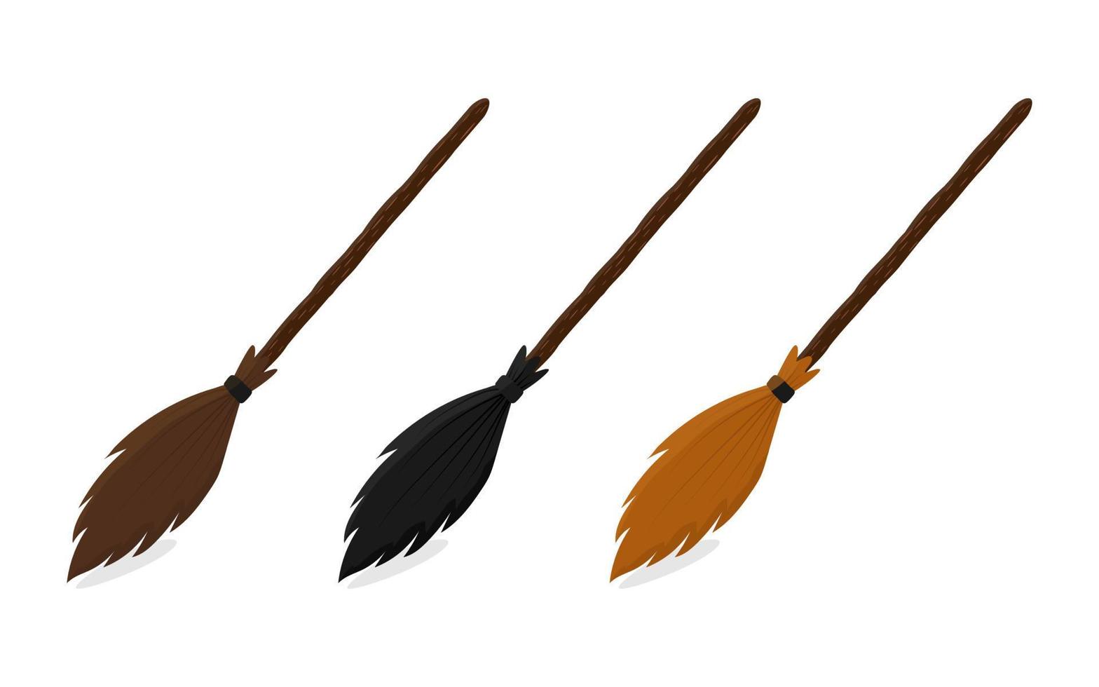 Witch broom cartoon style set vector