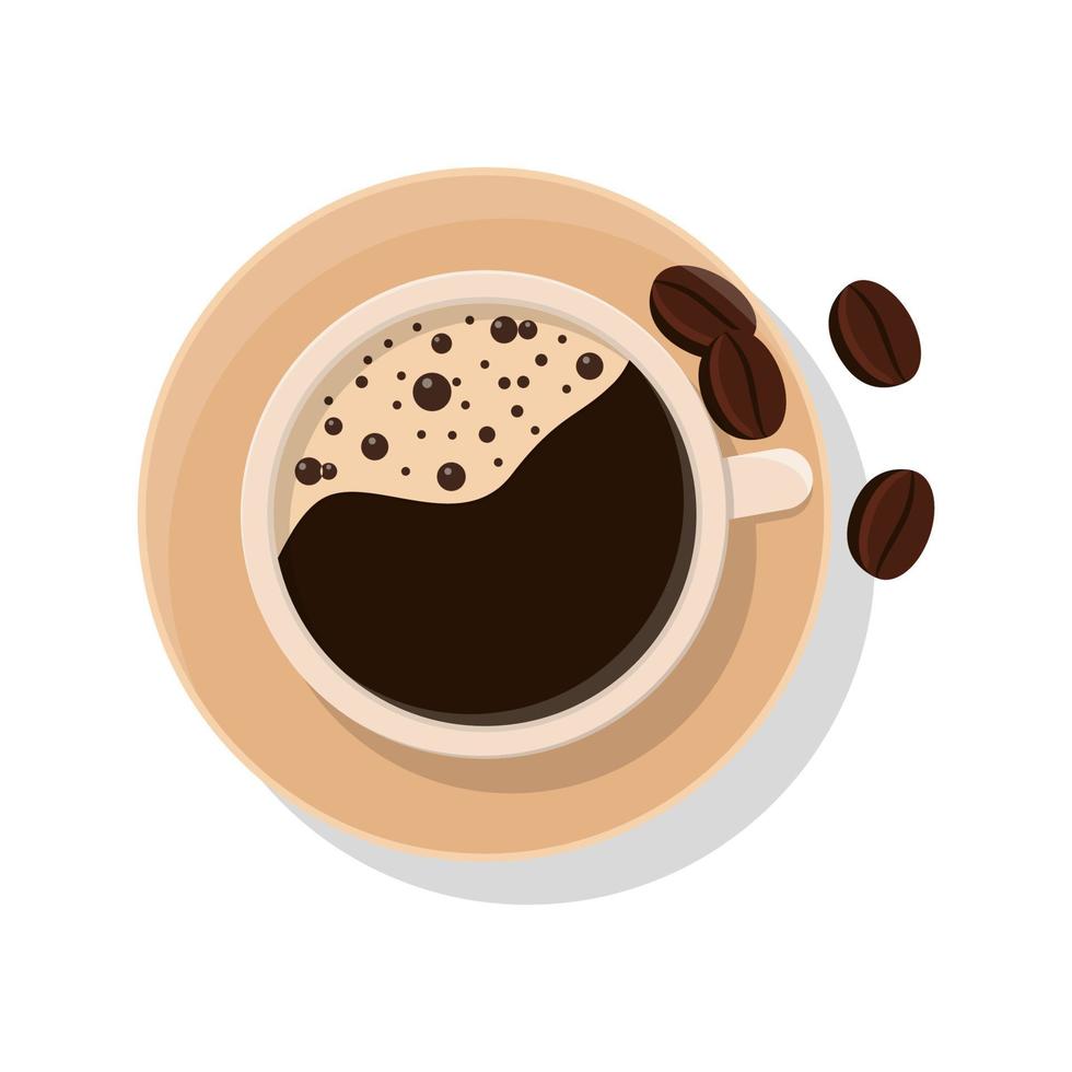 Coffee mug and coffee beans top view vector