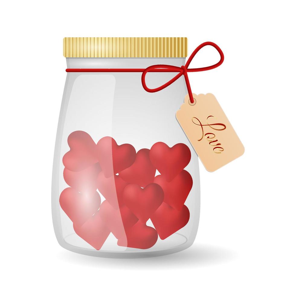 Candy in the shape of a heart in a jar. Valentine's day gift. vector