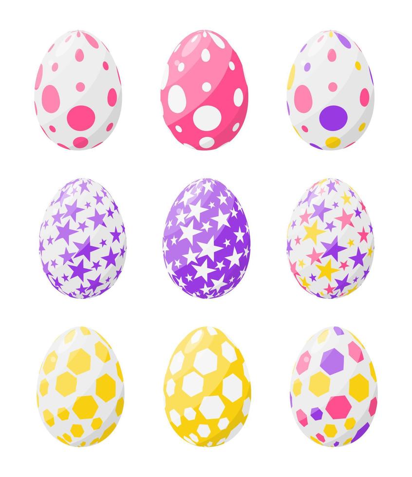 Easter eggs with bright geometric shapes set vector