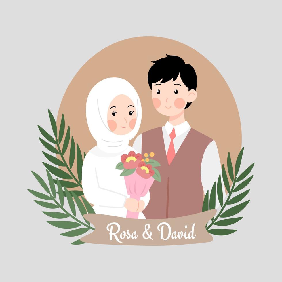 ilustración de pareja de boda musulmana en estilo dibujado a mano vector
