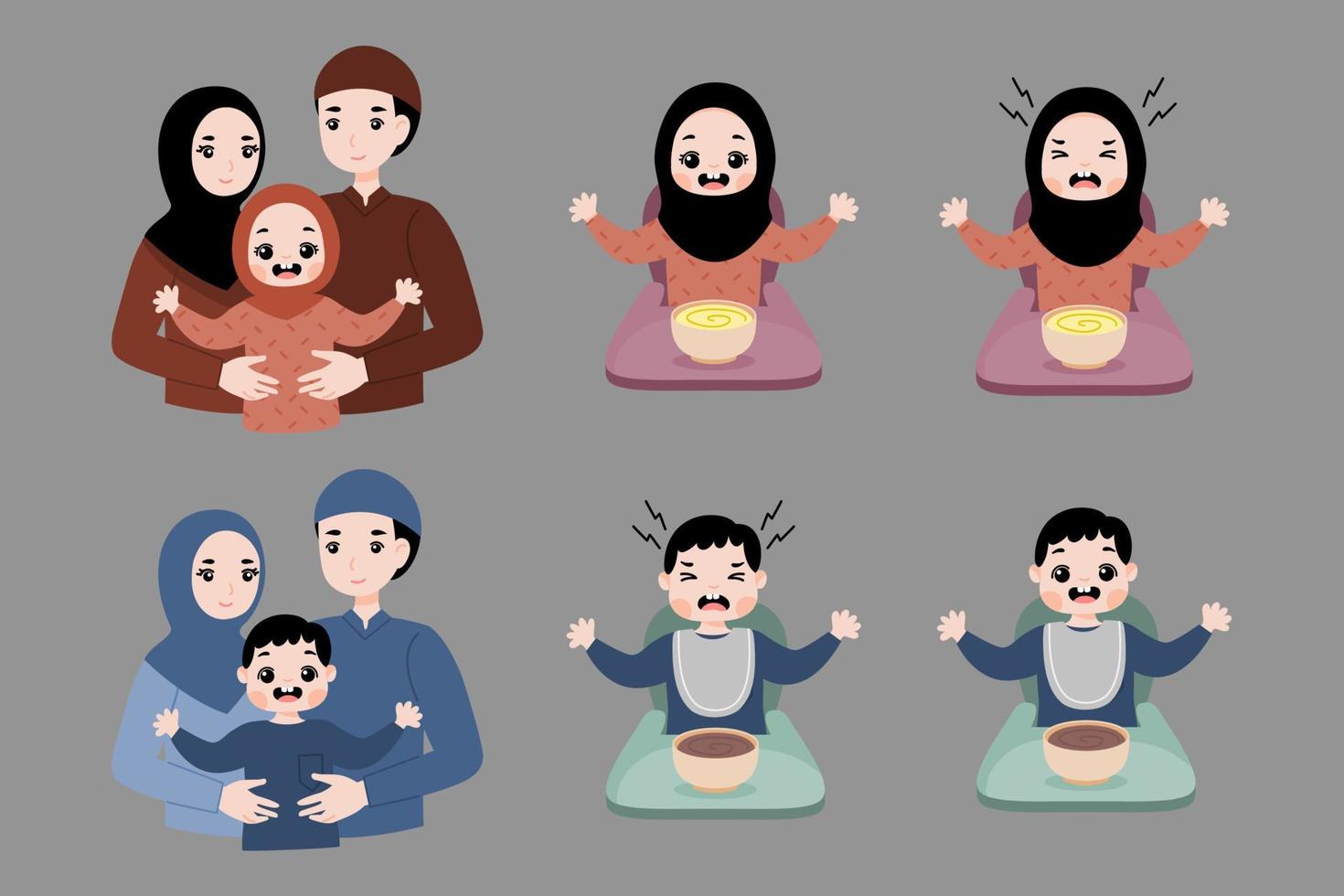 paquete de vector de familia musulmana con ilustración de bebé