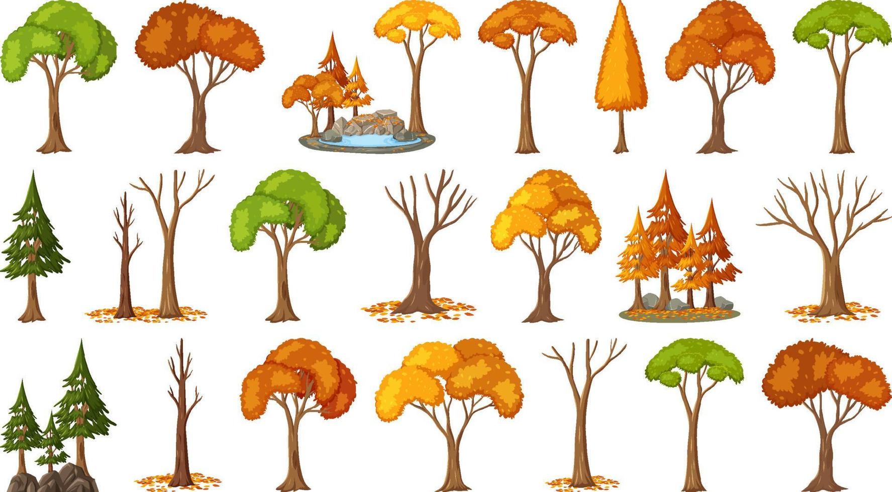 Set of four seasons trees on white background vector