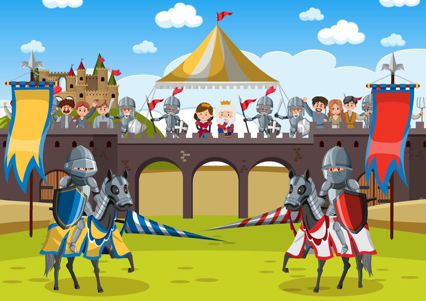 Medieval scene with armour warriors in battle vector