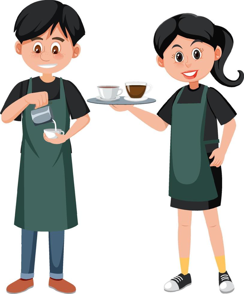 Coffee shop staff cartoon character on white background vector