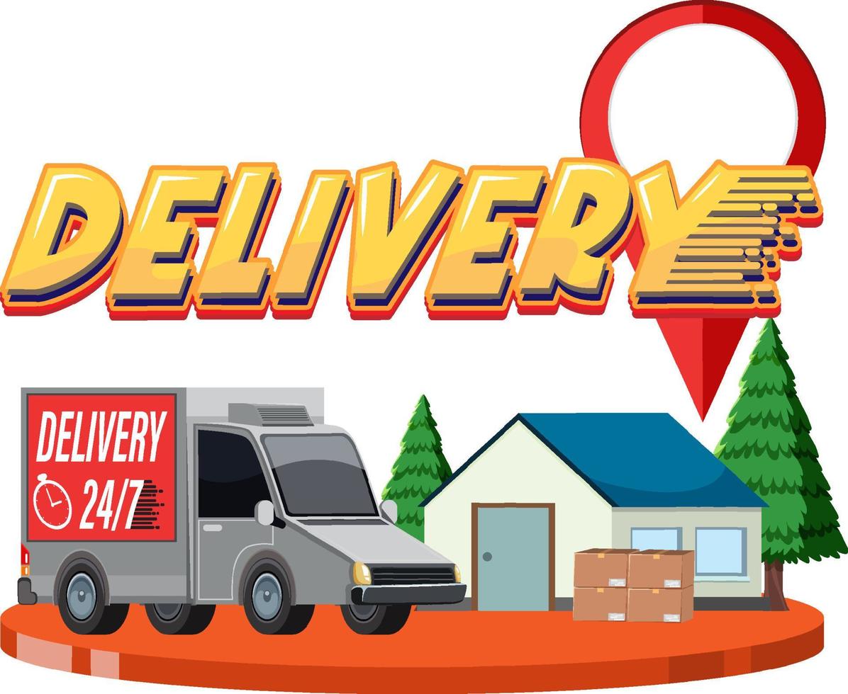 Delivery wordmark with panel van vector