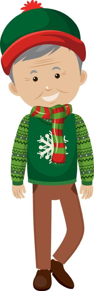 An old man wearing Christmas outfits on white background vector