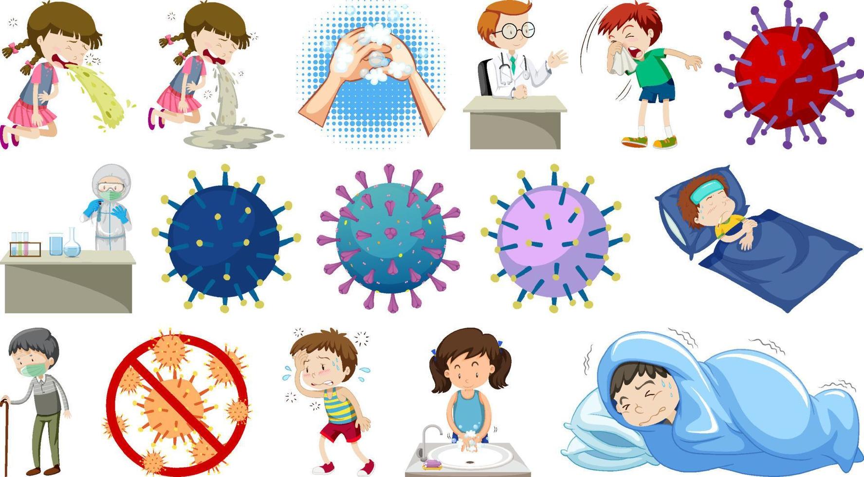 Set of sick people with different symptoms vector