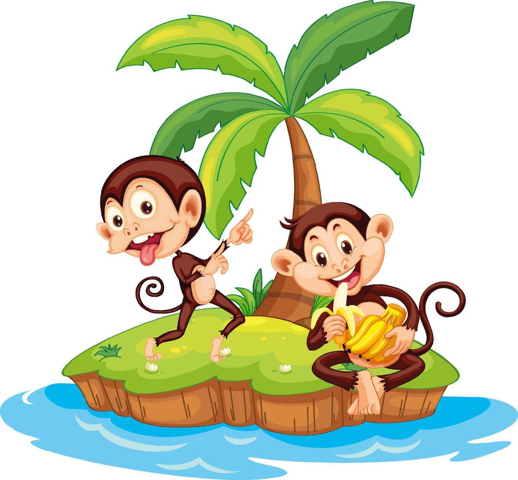 Cartoon monkeys on isolated island vector