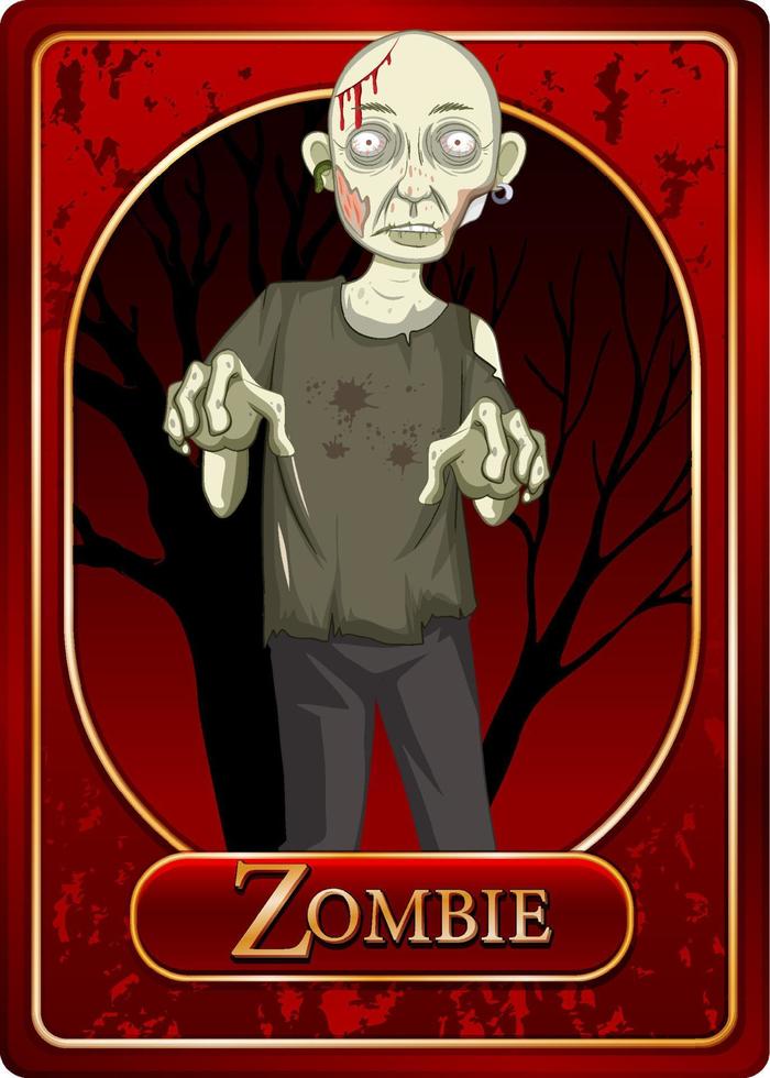 Zombie character game card template vector