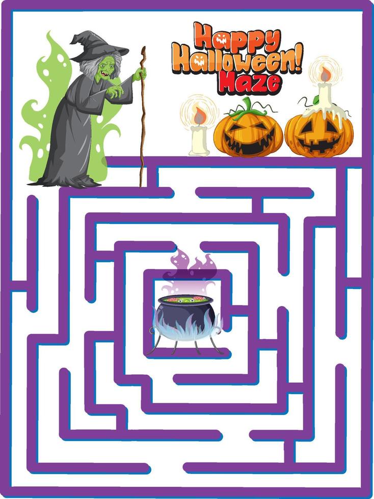 Maze game finds the witch's way to potion pot vector