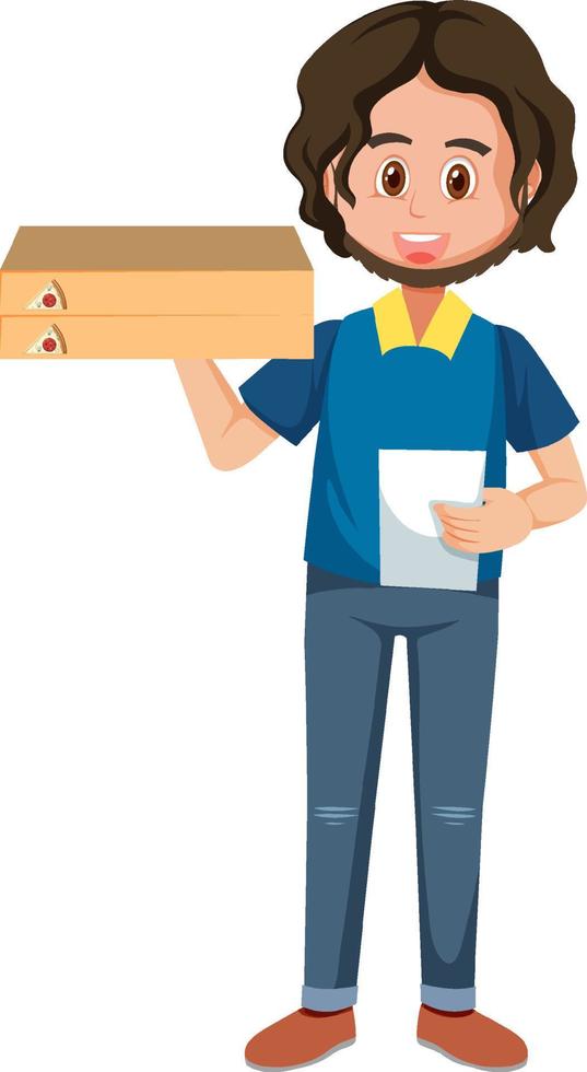 Pizza delivery man cartoon character on white background vector