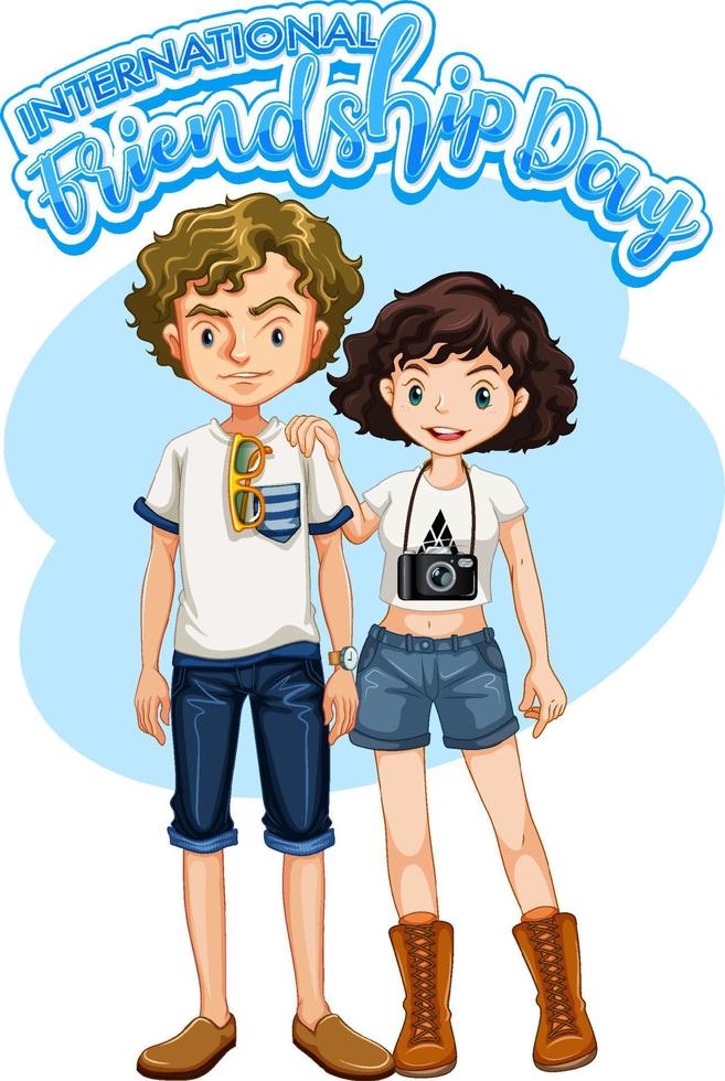 International Friendship Day logo banner with two teenagers vector