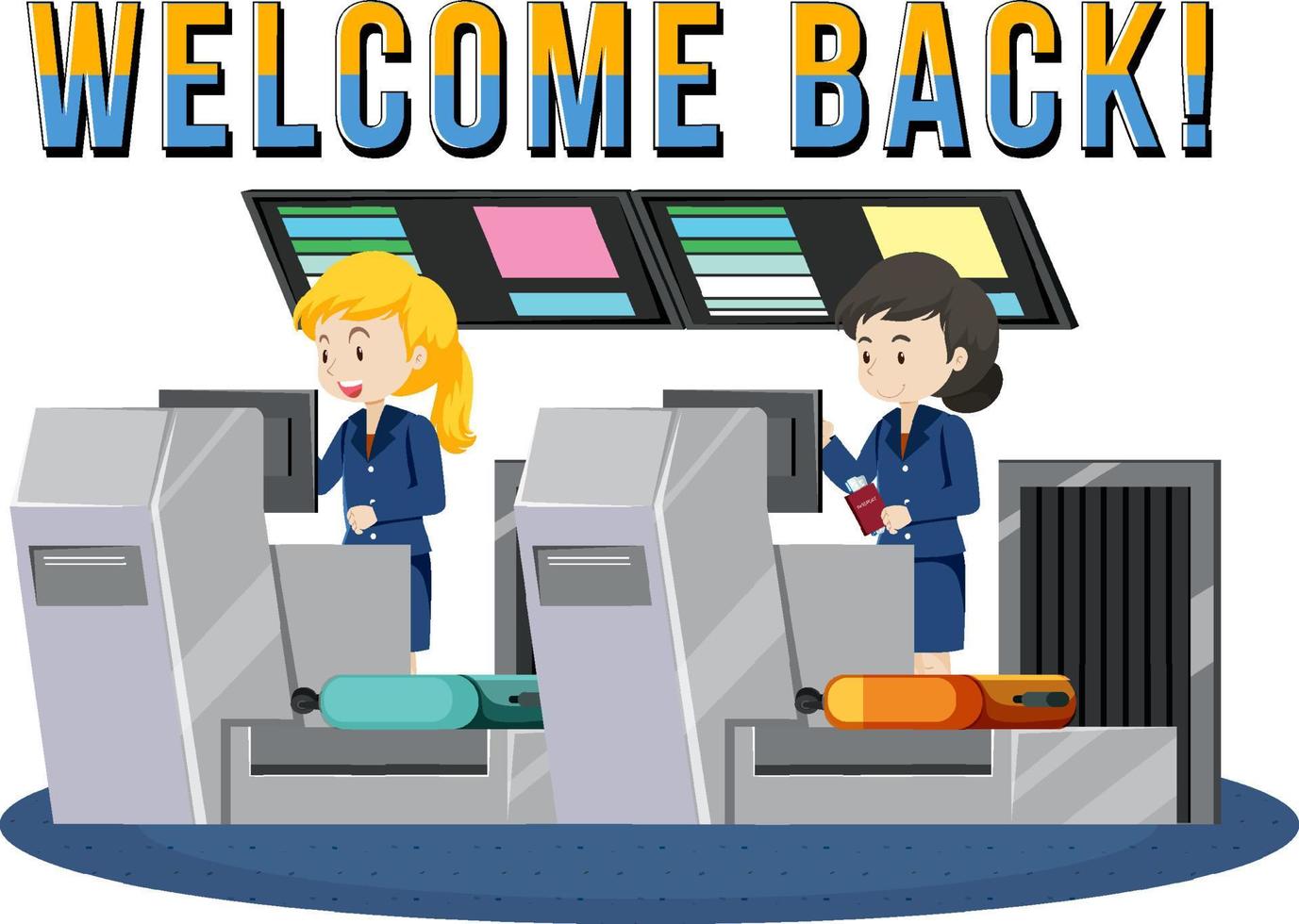 Welcome Back typography design with ground service staffs vector