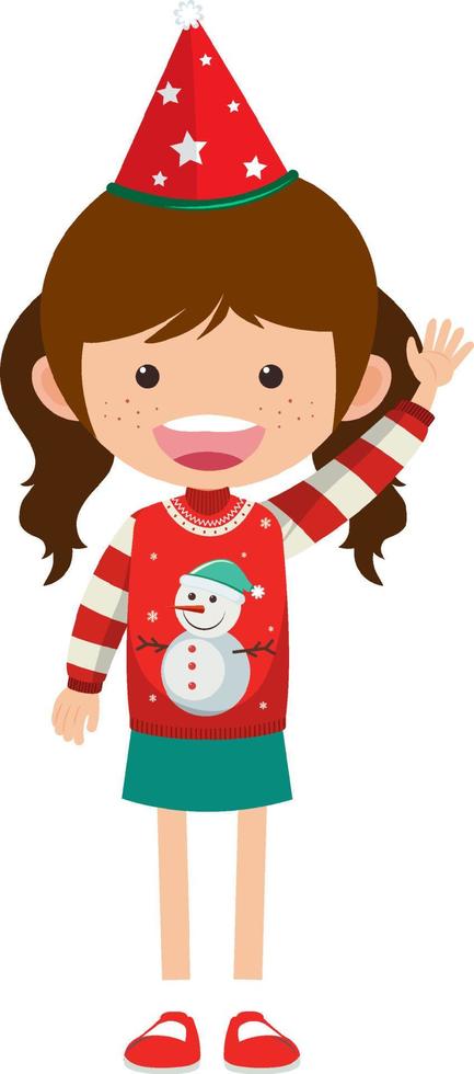 A girl wearing Christmas outfits on white background vector