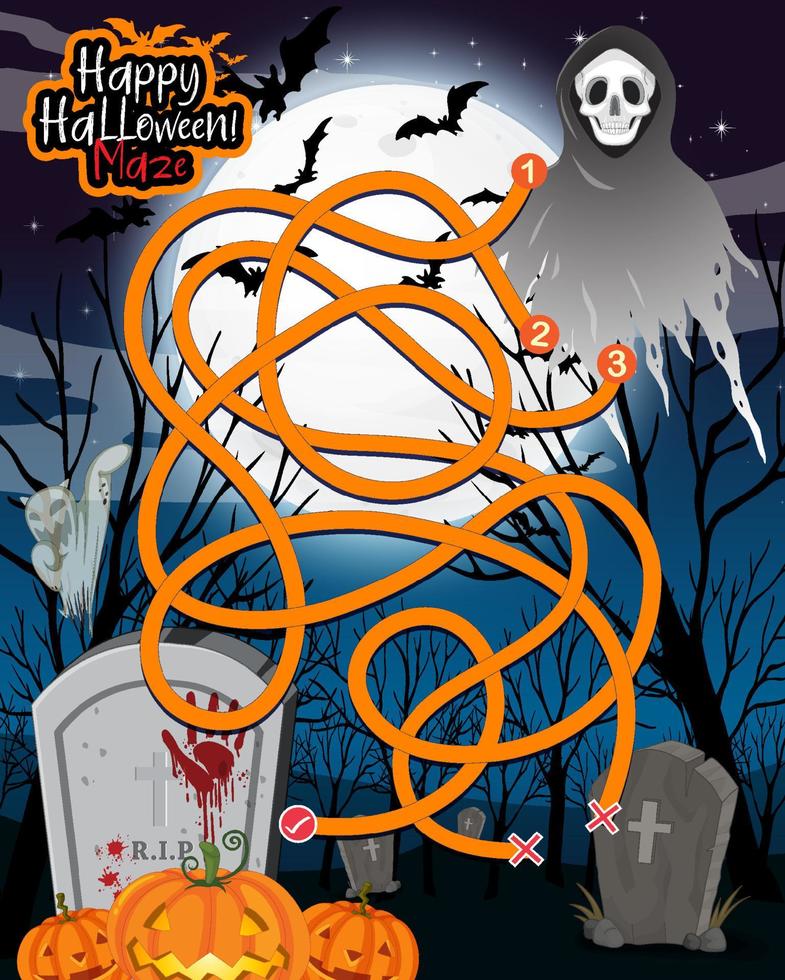 Happy Halloween maze game template vector