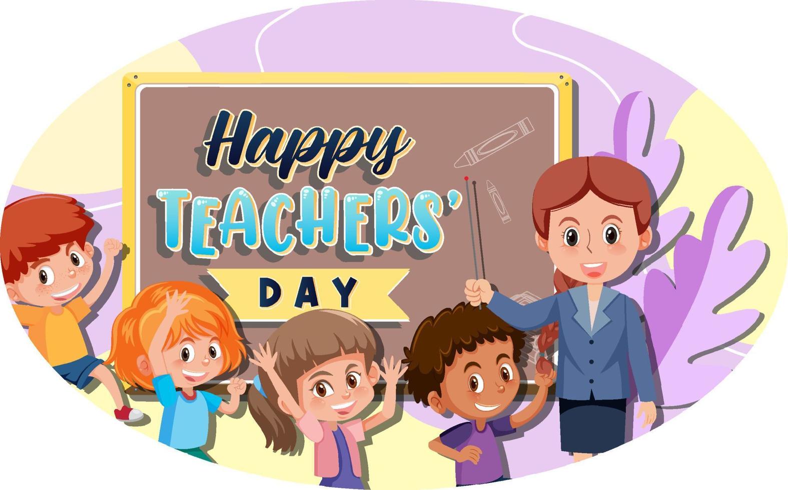 Teacher's Day banner with a teacher and students vector