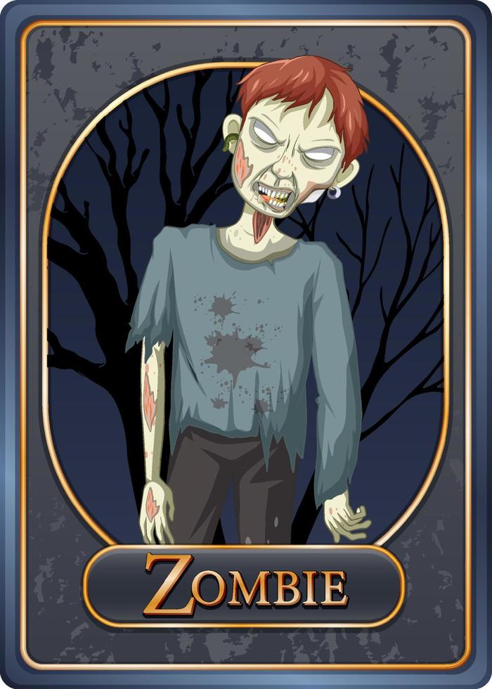 Zombie character game card template vector