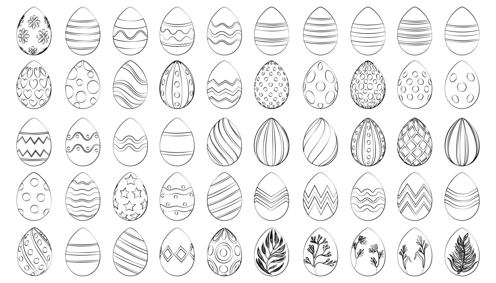 Set of 50 pcs different Easter eggs thin lines - Vector