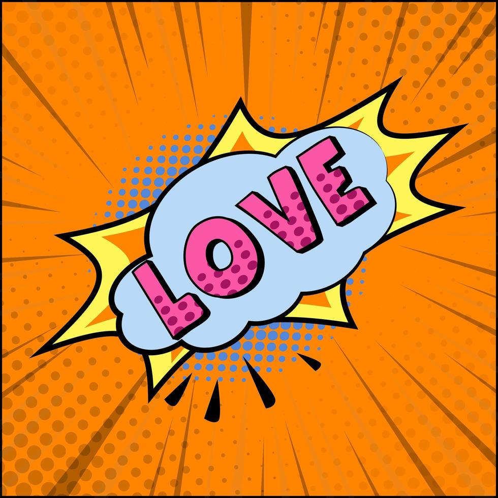 Comic zoom inscription LOVE on a colored background - Vector