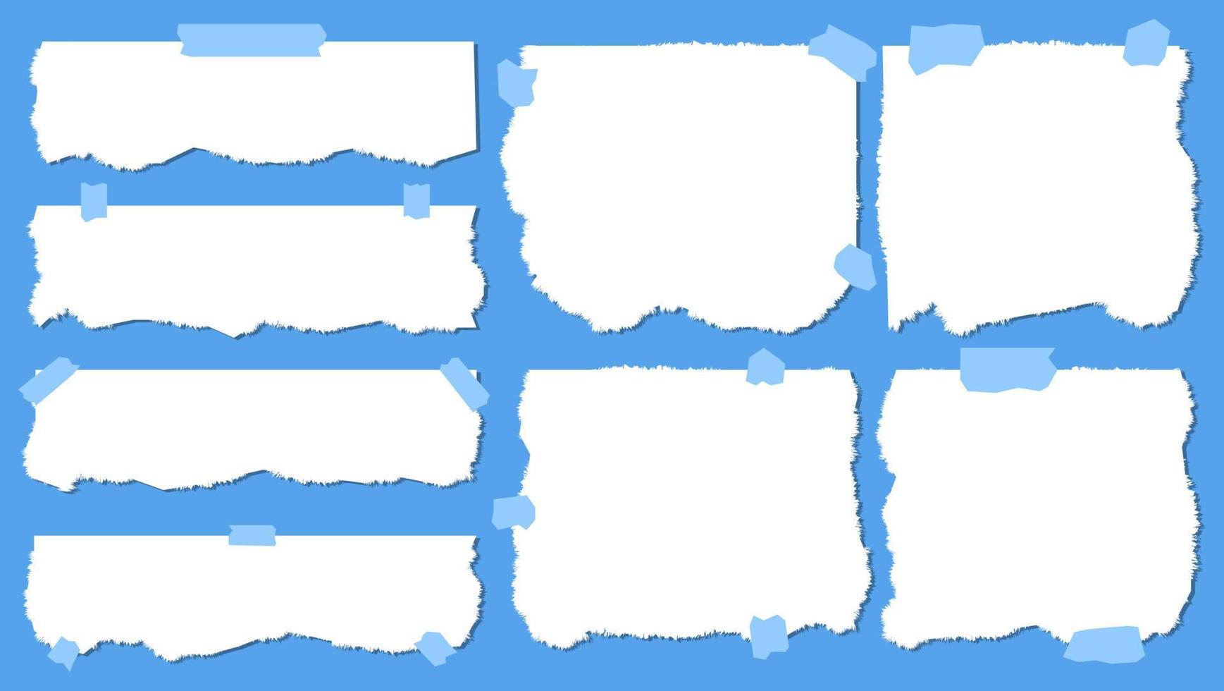 marco en blanco abstracto hoja rasgada de papel adhesivo en fondo azul vector