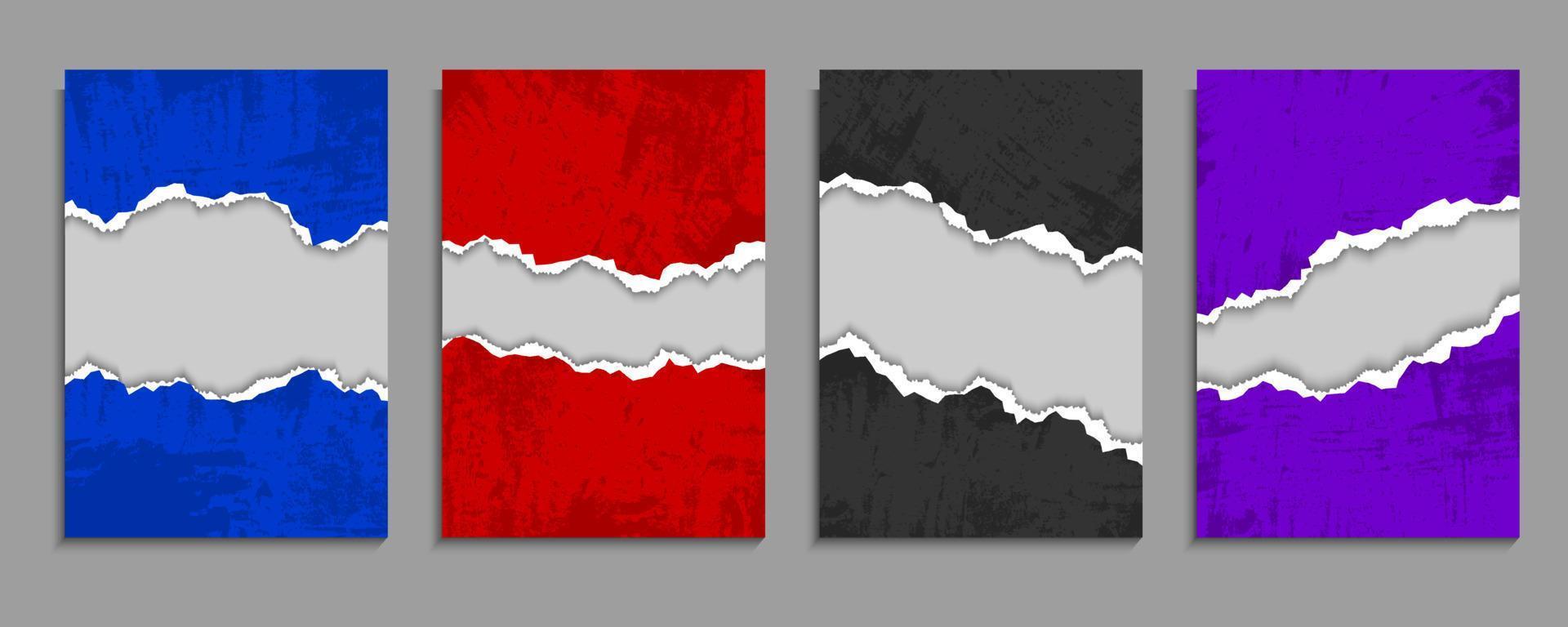 Set Of Grunge Paper Ripped Frame Texture Design In White Background vector