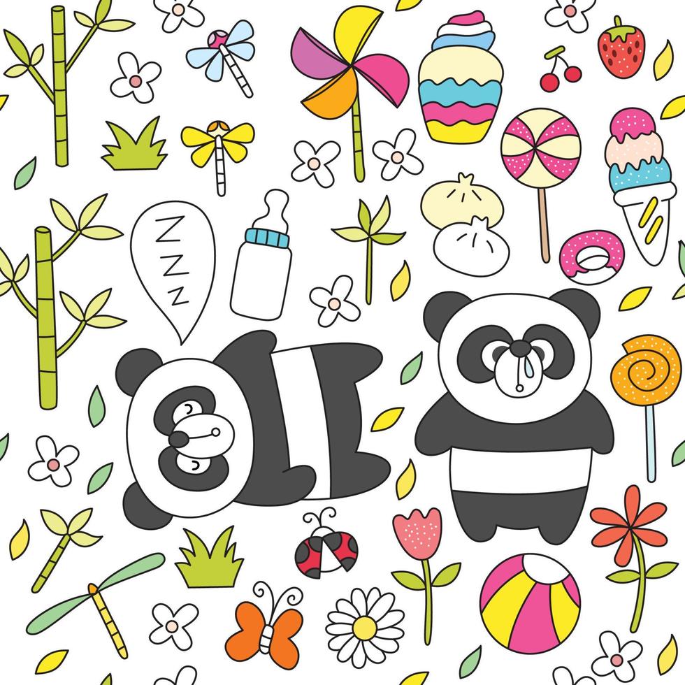 Cute little panda seamless pattern vector