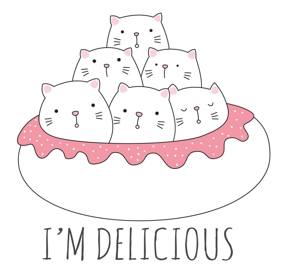 Cute cats and donuts hand drawn illustration vector