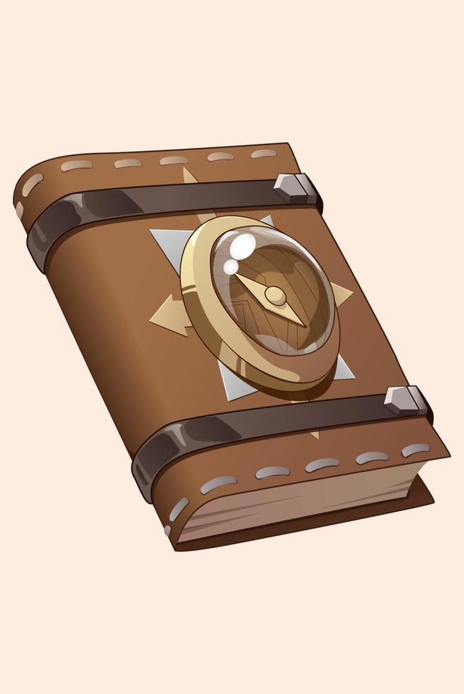 adventurer spell book with compass vector illustration