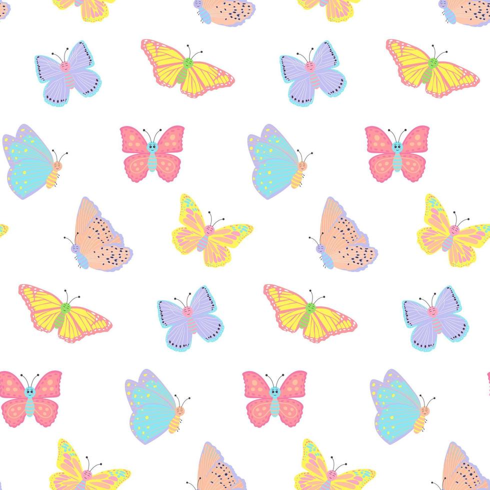 coloridas mariposas sonrientes de patrones sin fisuras. vector