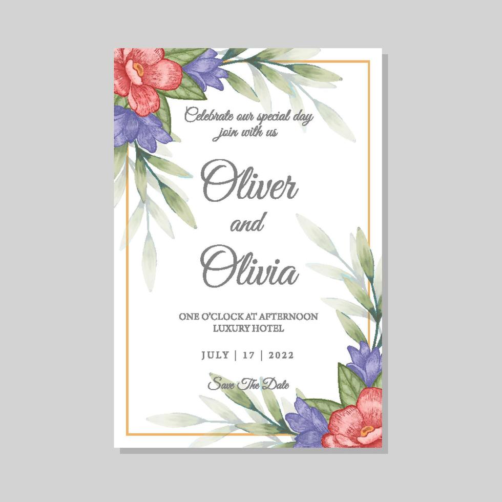 Wedding invitation and menu template with floral and leaves vector