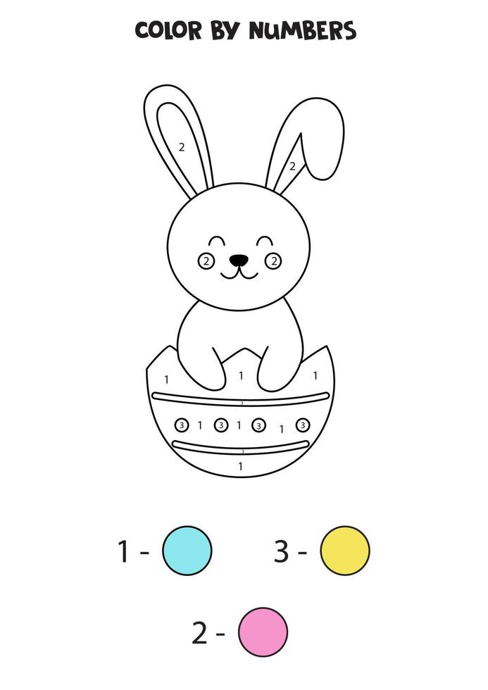 Color cute Easter bunny by numbers. Worksheet for kids. vector