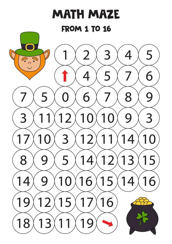 Get cute leprechaun to the cauldron by counting to 16. vector