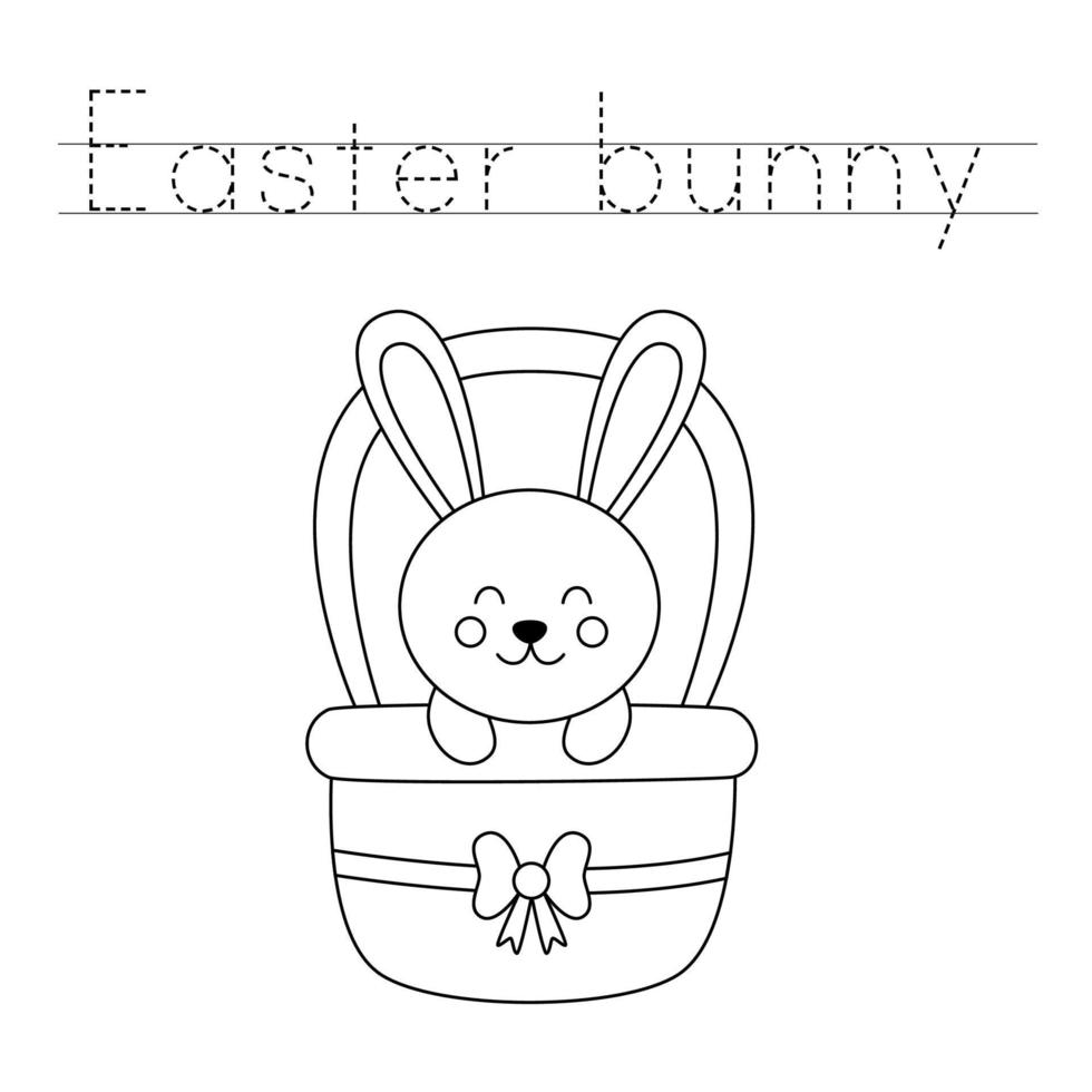 Trace the letters and color Easter bunny. Handwriting practice for kids. vector